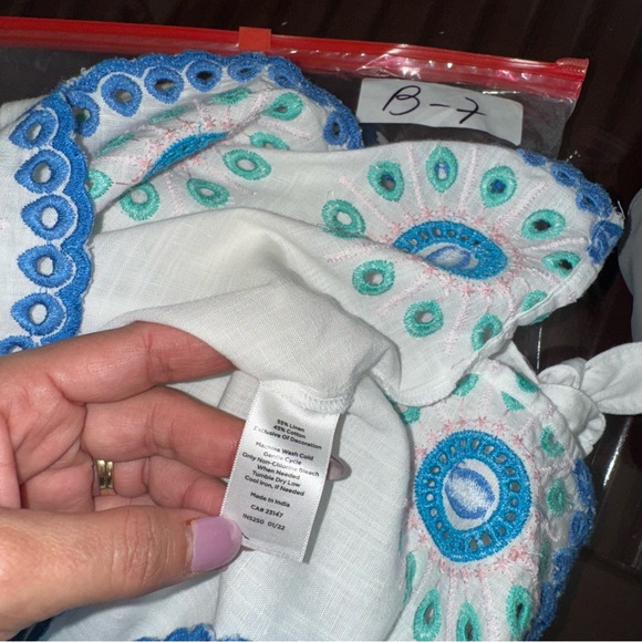 TALBOTS Linen Blend Embroidered Square Neck Top In White/Blue - Picture 10 of 16